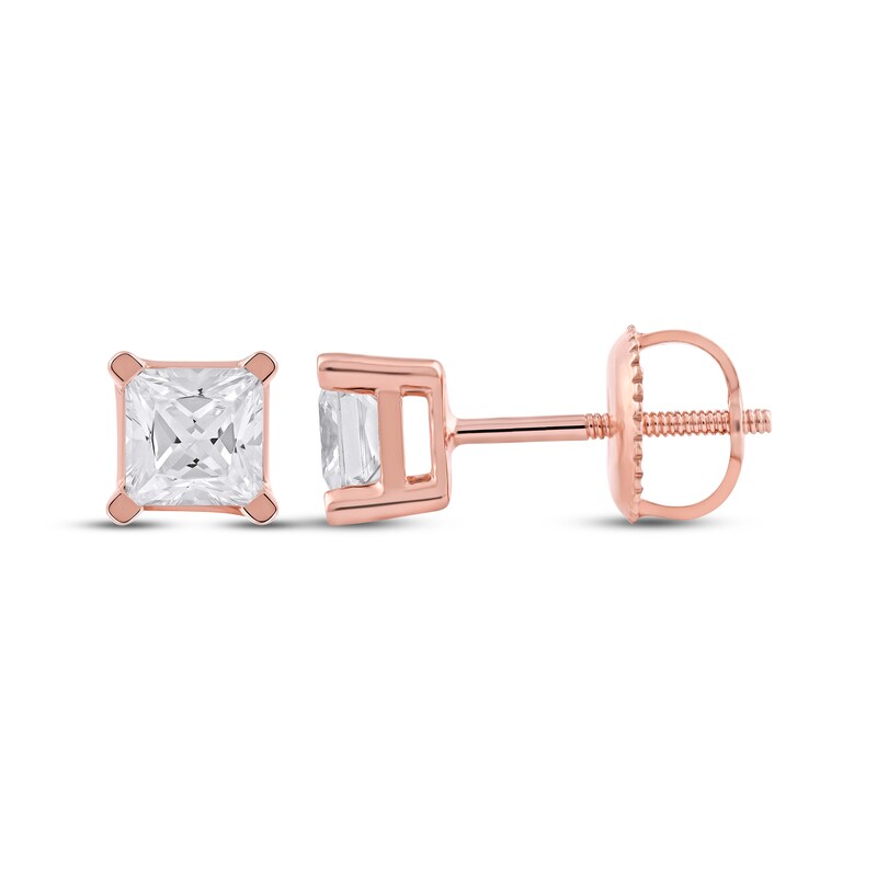 Main Image 3 of KAY Lab-Grown Diamonds Princess-Cut Solitaire Stud Earrings 1 ct tw 14K Rose Gold (F/SI2)