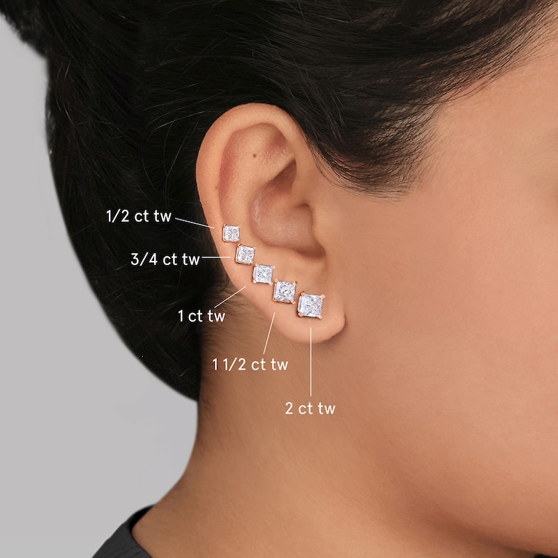 Main Image 4 of KAY Lab-Grown Diamonds Princess-Cut Solitaire Stud Earrings 1 ct tw 14K Rose Gold (F/SI2)