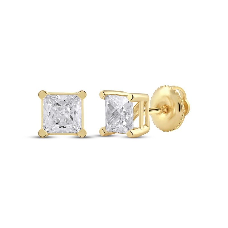 Main Image 1 of KAY Lab-Grown Diamonds Princess-Cut Solitaire Stud Earrings 1-1/2 ct tw 14K Yellow Gold (F/SI2)