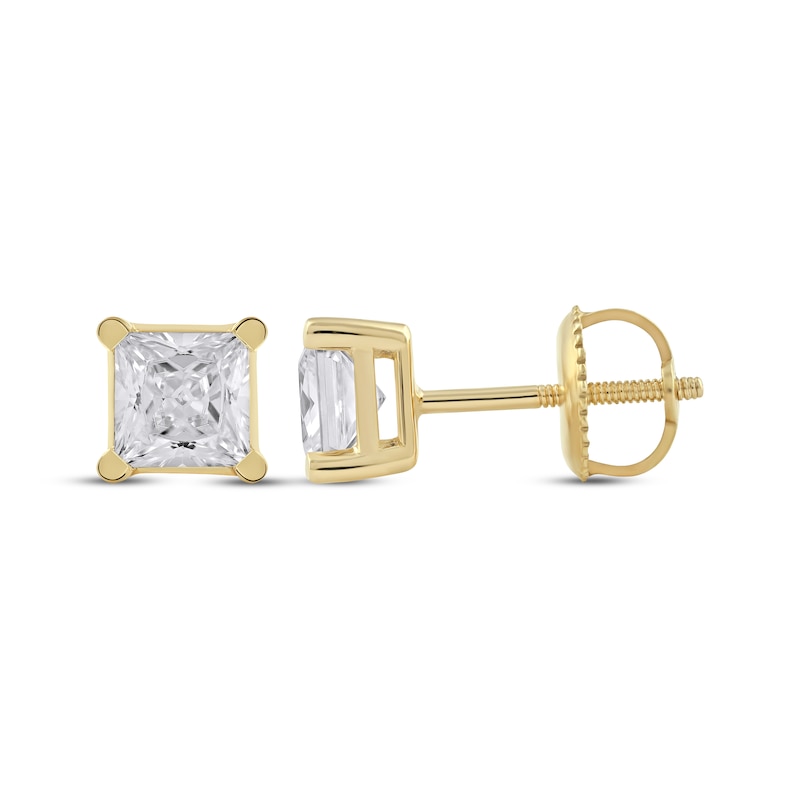 Main Image 3 of KAY Lab-Grown Diamonds Princess-Cut Solitaire Stud Earrings 1-1/2 ct tw 14K Yellow Gold (F/SI2)