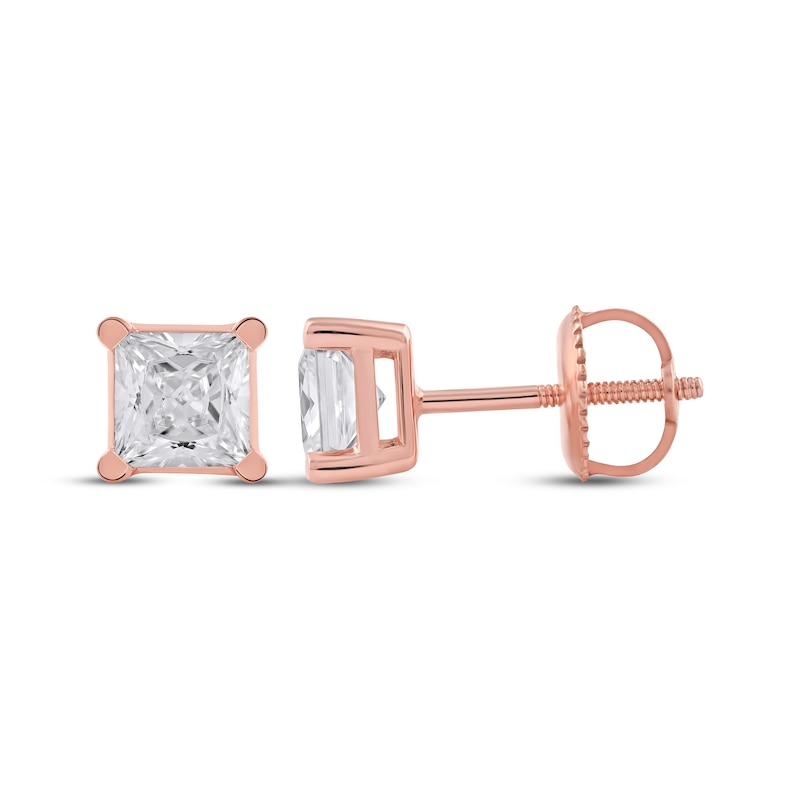 Main Image 3 of KAY Lab-Grown Diamonds Princess-Cut Solitaire Stud Earrings 1-1/2 ct tw 14K Rose Gold (F/SI2)