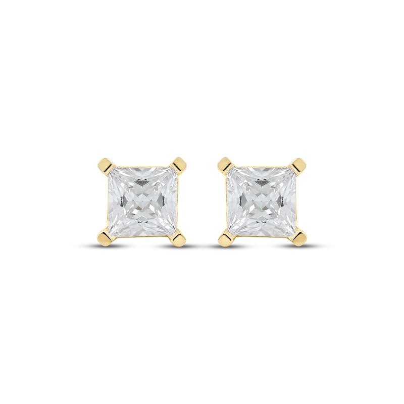 Main Image 2 of KAY Lab-Grown Diamonds Princess-Cut Solitaire Stud Earrings 2 ct tw 14K Yellow Gold (F/SI2)