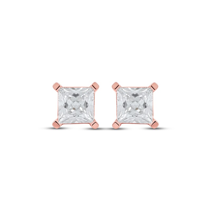 Main Image 2 of KAY Lab-Grown Diamonds Princess-Cut Solitaire Stud Earrings 2 ct tw 14K Rose Gold (F/SI2)