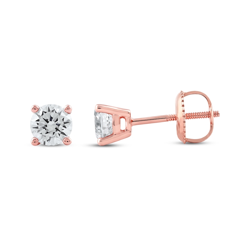 Main Image 3 of KAY Lab-Grown Diamonds Round-Cut Solitaire Stud Earrings 3/4 ct tw 14K Rose Gold (F/SI2)