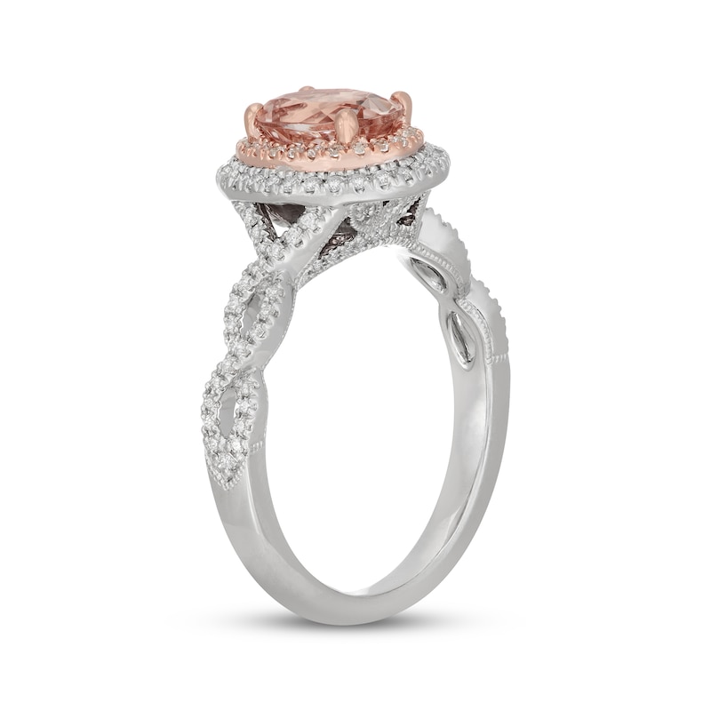 Main Image 2 of Neil Lane Oval-Cut Morganite & Diamond Halo Engagement Ring 3/8 ct tw 14K Two-Tone Gold