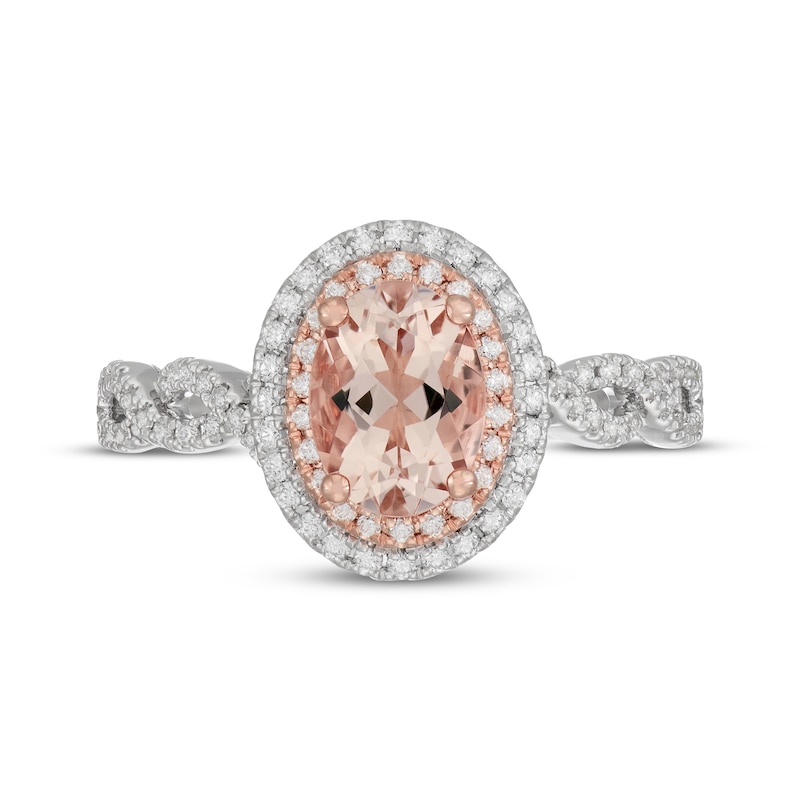 Main Image 3 of Neil Lane Oval-Cut Morganite & Diamond Halo Engagement Ring 3/8 ct tw 14K Two-Tone Gold