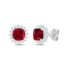 Thumbnail Image 0 of Cushion-Cut Lab-Created Ruby & Round-Cut White Lab-Created Sapphire Starburst Halo Stud Earrings Sterling Silver