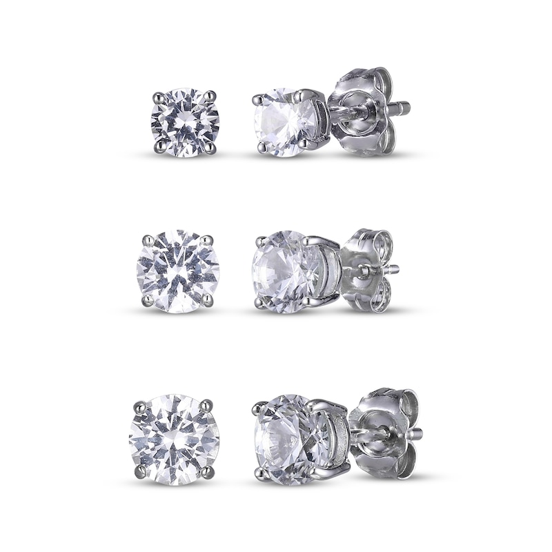 Main Image 1 of Round-Cut White Lab-Created Sapphire Stud Earrings Gift Set Sterling Silver