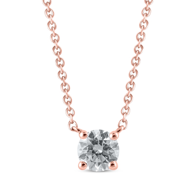 Main Image 1 of Lab-Grown Diamonds by KAY Round-Cut Solitaire Necklace 1/2 ct tw 14K Rose Gold 19&quot;