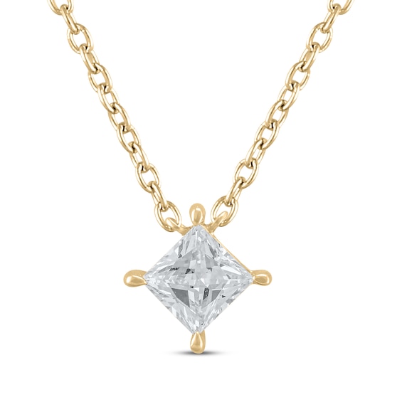 Lab-Grown Diamonds by KAY Princess-Cut Solitaire Necklace 1/2 ct tw 14K Yellow Gold 19"