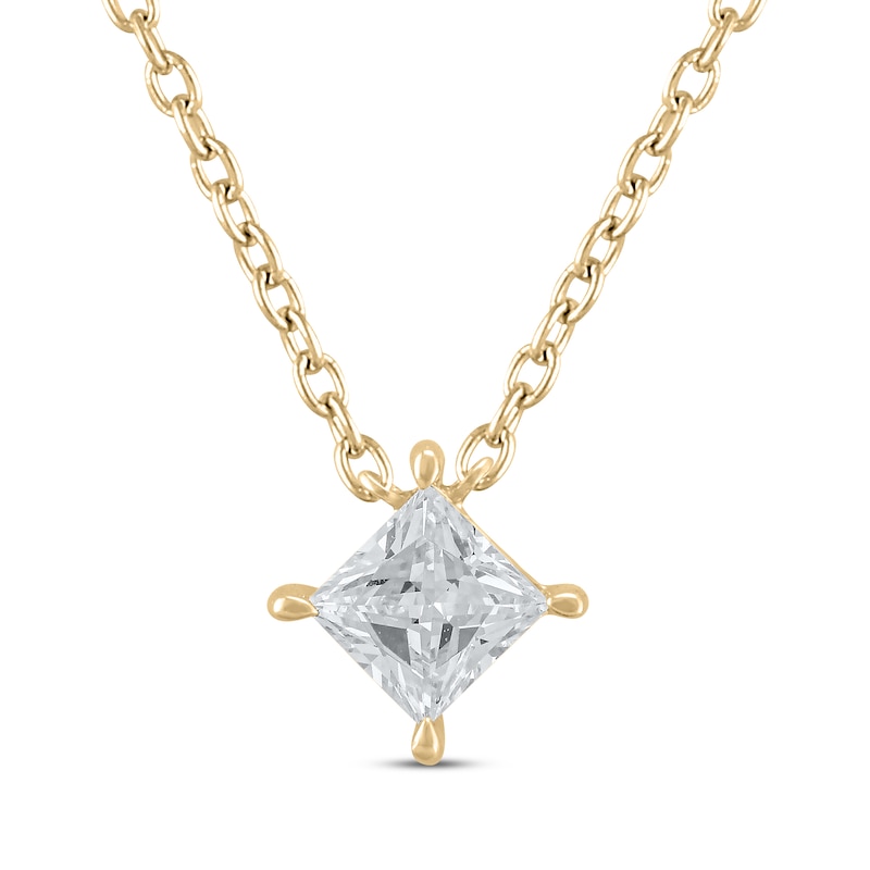 Main Image 1 of Lab-Grown Diamonds by KAY Princess-Cut Solitaire Necklace 1/2 ct tw 14K Yellow Gold 19&quot;