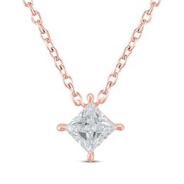 Lab-Grown Diamonds by KAY Princess-Cut Solitaire Necklace 1/2 ct tw 14K Rose Gold 19"