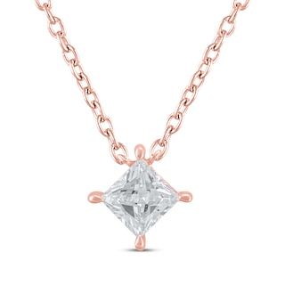 Lab-Grown Diamonds by KAY Princess-Cut Solitaire Necklace 1/2 ct tw 14K Rose Gold 19"