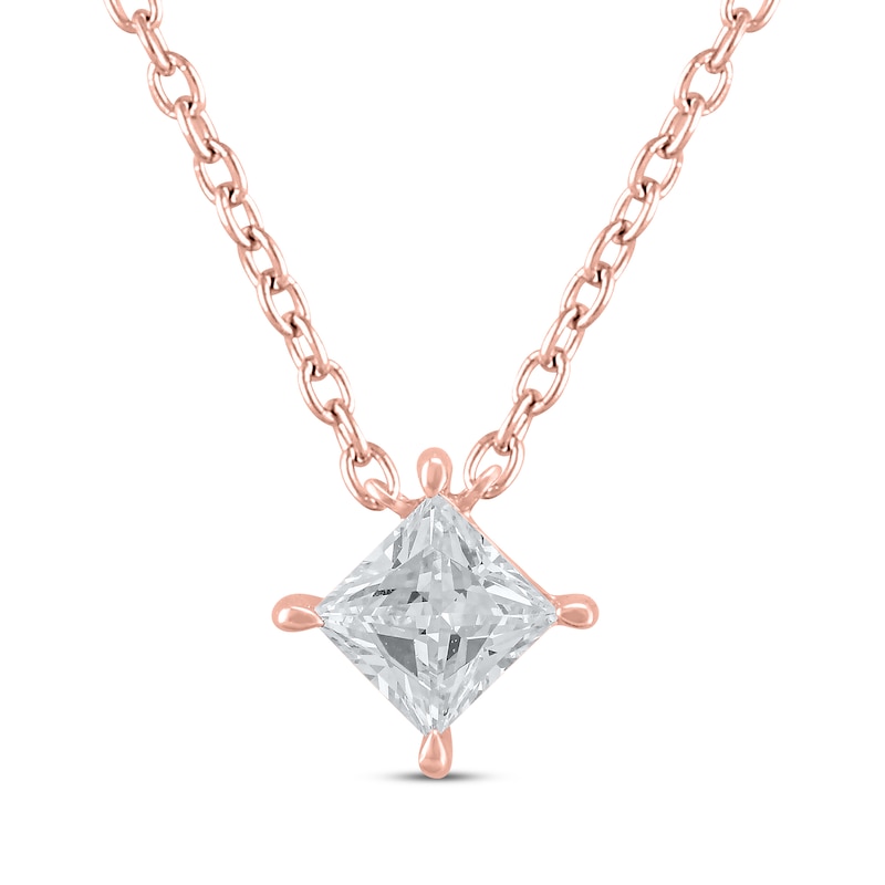 Lab-Created Diamonds by KAY Princess-Cut Solitaire Necklace 1/2 ct tw 14K Rose Gold 19"