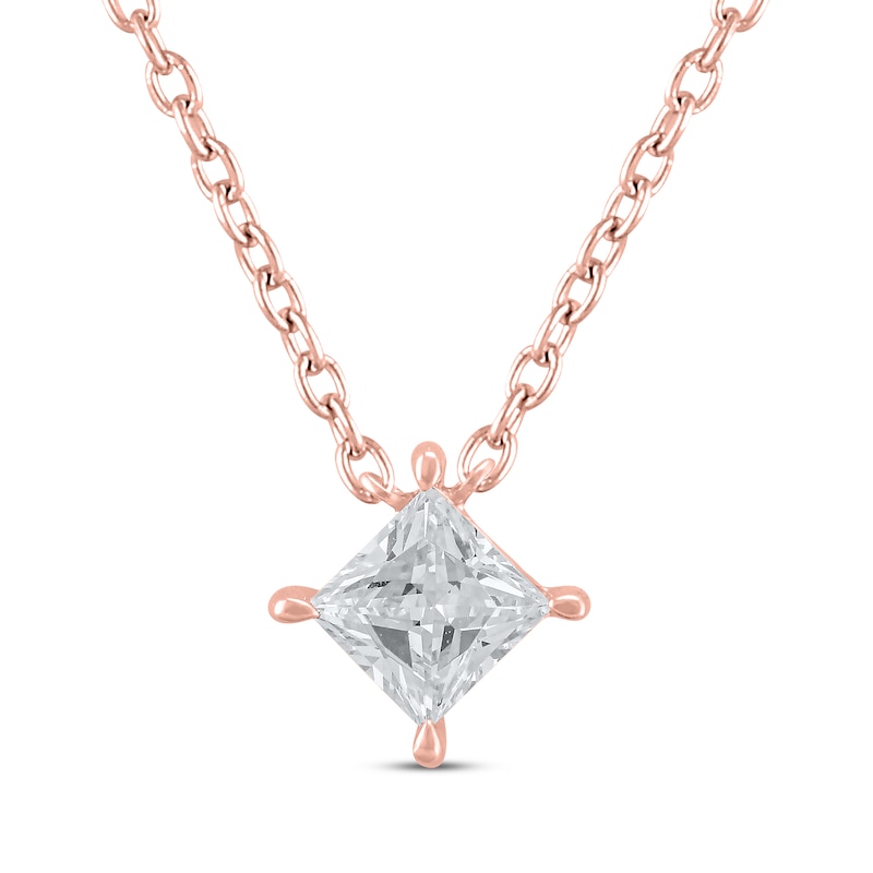 Main Image 1 of Lab-Grown Diamonds by KAY Princess-Cut Solitaire Necklace 1/2 ct tw 14K Rose Gold 19&quot;