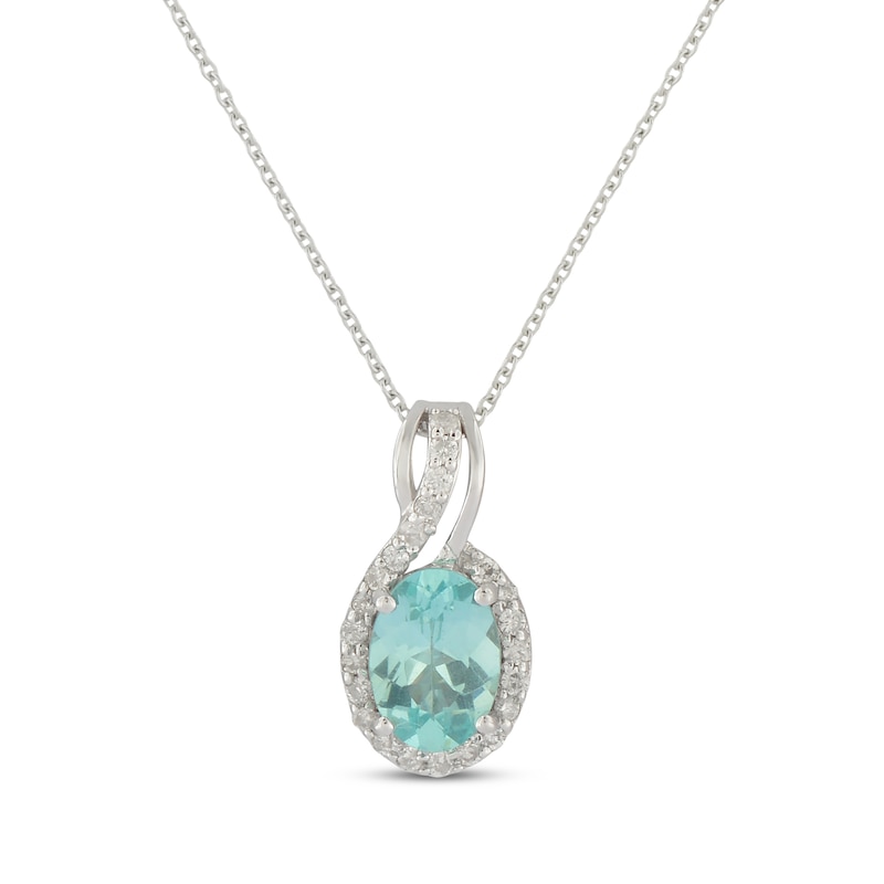 Main Image 1 of Oval-Cut Coastal Blue Apatite & Round-Cut Diamond Necklace 1/10 ct tw Sterling Silver 18”