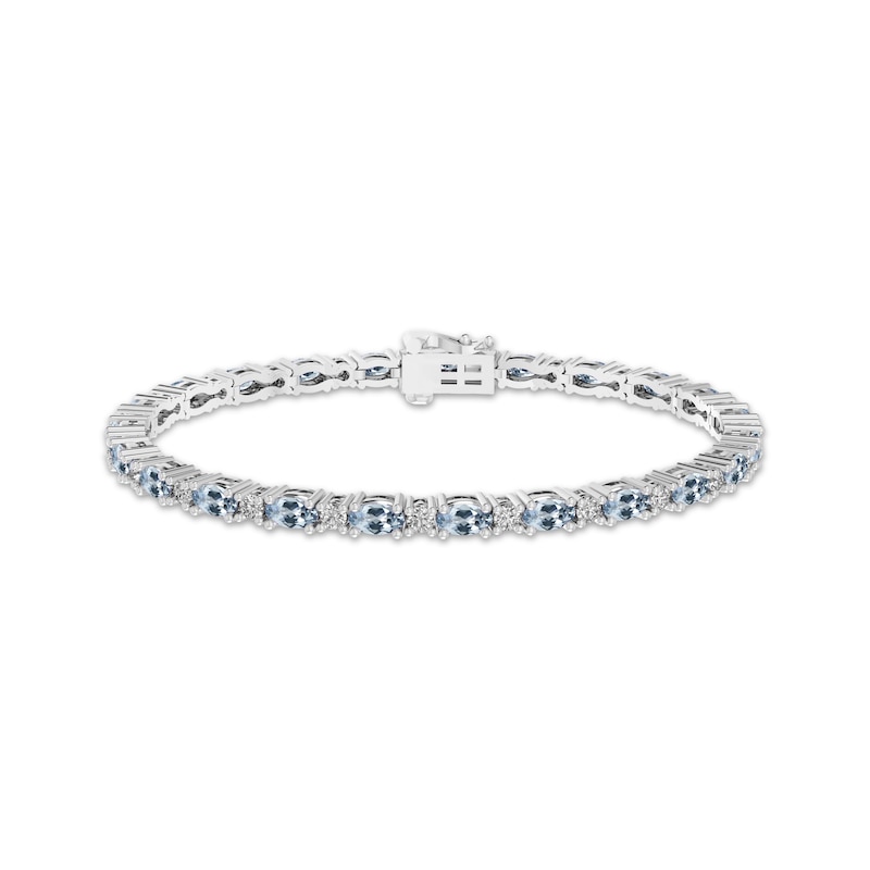 Main Image 1 of Aquamarine & White Lab-Created Sapphire Link Bracelet 7.25&quot;