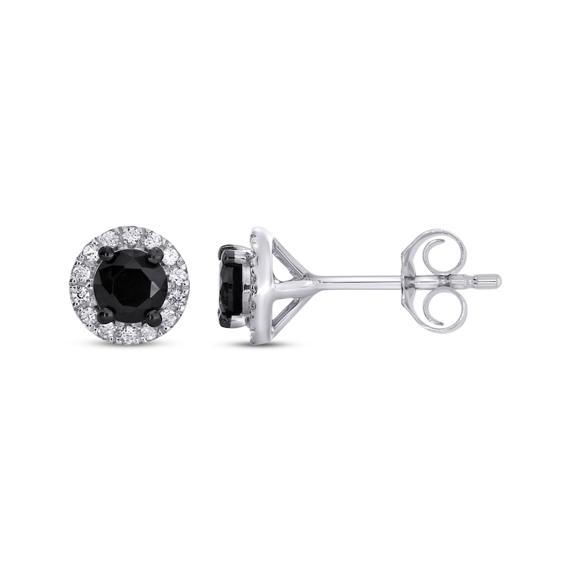 Main Image 1 of Black & White Diamond Halo Stud Earrings 1 ct tw 10K White Gold