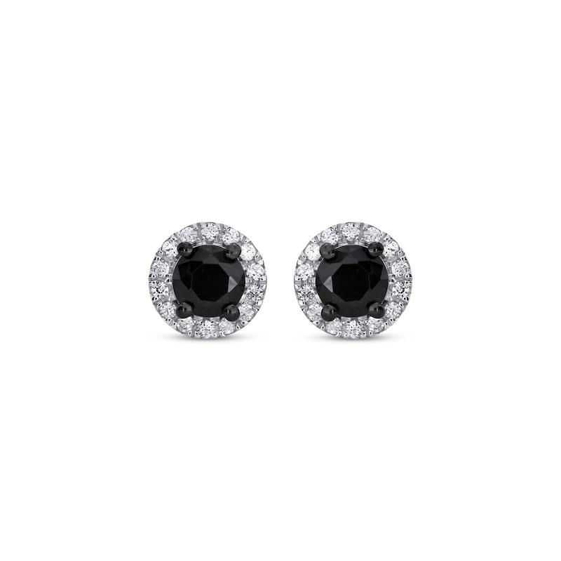 Main Image 2 of Black & White Diamond Halo Stud Earrings 1 ct tw 10K White Gold