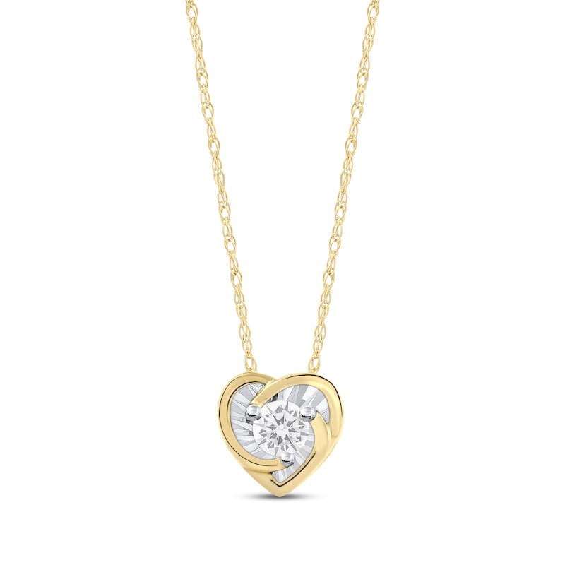 Main Image 1 of Radiant Reflections Diamond Solitaire Heart Necklace 1/8 ct tw 10K Yellow Gold 18&quot; (J/I3)