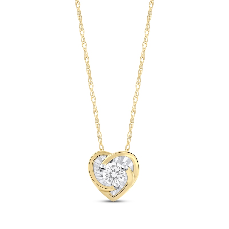 Radiant Reflections Diamond Solitaire Heart Necklace 1/8 ct tw 10K Yellow Gold 18" (J/I3)