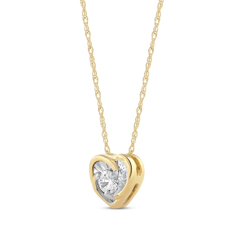 Main Image 2 of Radiant Reflections Diamond Solitaire Heart Necklace 1/8 ct tw 10K Yellow Gold 18&quot; (J/I3)