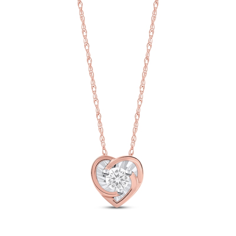 Radiant Reflections Diamond Solitaire Heart Necklace 1/8 ct tw 10K Rose Gold 18" (J/I3)