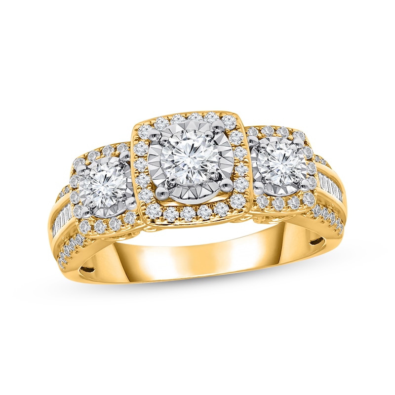 Main Image 1 of Memories Moments Magic Round-Cut Diamond Three-Stone Engagement Ring 1 ct tw 14K Yellow Gold