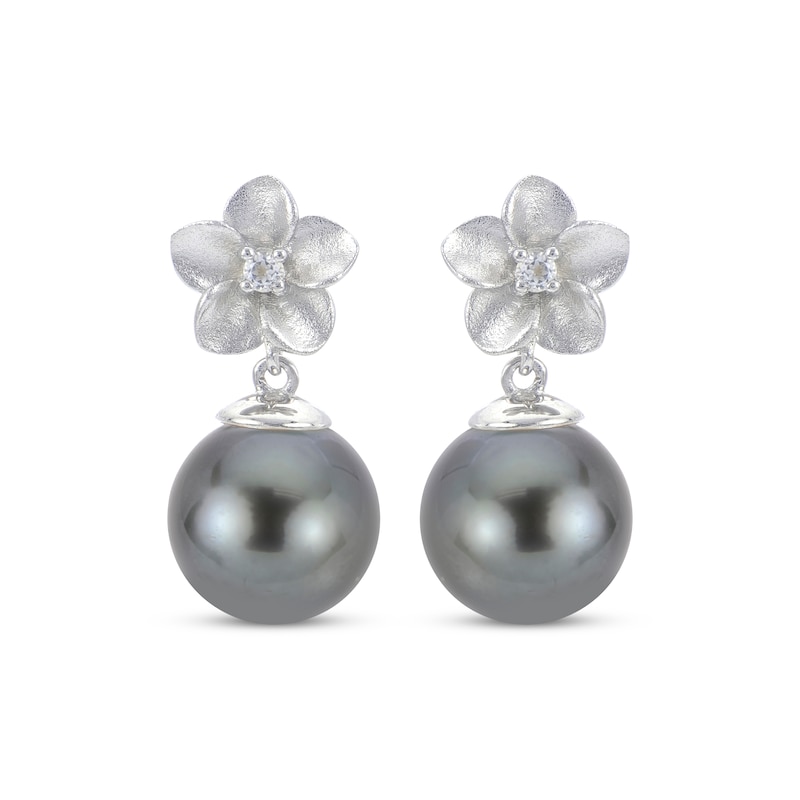Main Image 2 of Tahitian Cultured Pearl & DIamond Flower Drop Earrings 1/20 ct tw 10K White Gold