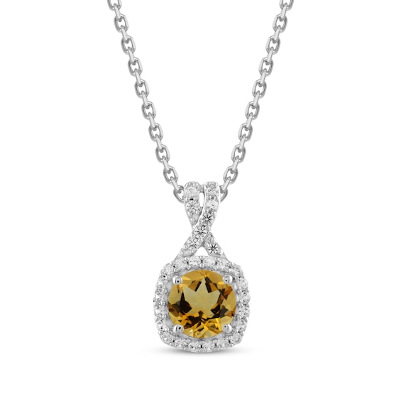 Citrine & White Lab-Created Sapphire Necklace Sterling Silver 18"