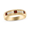 Thumbnail Image 1 of Now + Forever Men's Square-Cut Garnet & Baguette-Cut Diamond Wedding Band 1/8 ct tw 10K Yellow Gold