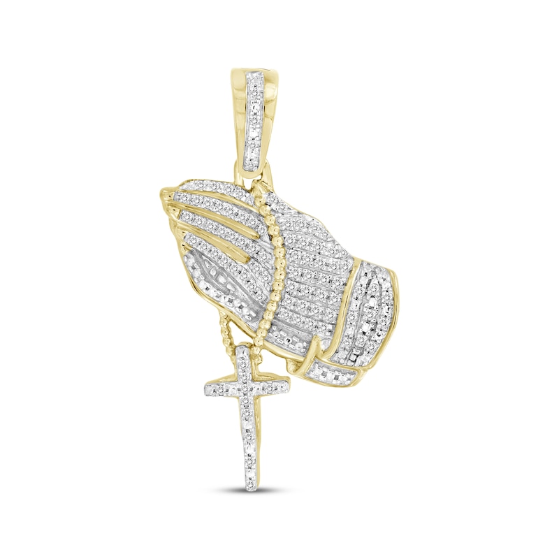 Main Image 1 of Men's Diamond Praying Hands with Rosary Charm 1/4 ct tw 10K Yellow Gold
