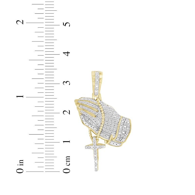 Main Image 2 of Men's Diamond Praying Hands with Rosary Charm 1/4 ct tw 10K Yellow Gold