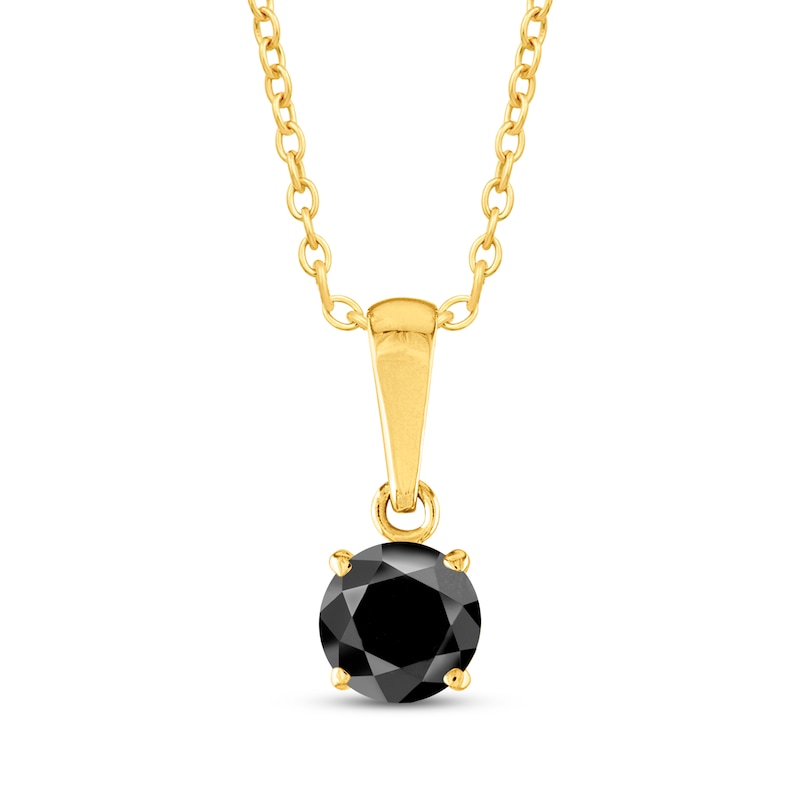Round-Cut Black Diamond Solitaire Necklace 1/4 ct tw 10K Yellow Gold 18"