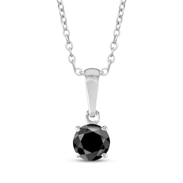 Round-Cut Black Diamond Solitaire Necklace 1/4 ct tw 10K White Gold 18"