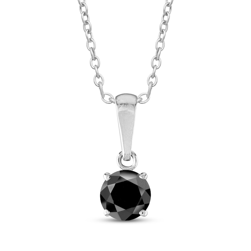 Round-Cut Black Diamond Solitaire Necklace 1/4 ct tw 10K White Gold 18"