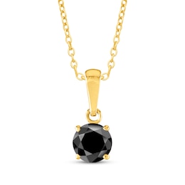 Round-Cut Black Diamond Solitaire Necklace 1/2 ct tw 10K Yellow Gold 18"