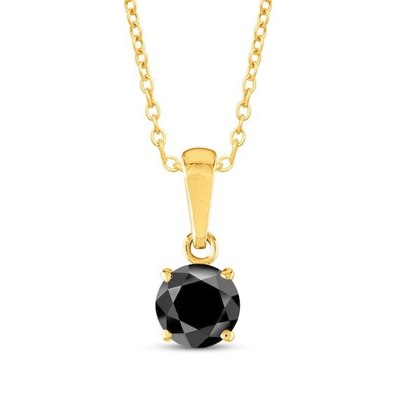 Round-Cut Black Diamond Solitaire Necklace 1/2 ct tw 10K Yellow Gold 18"