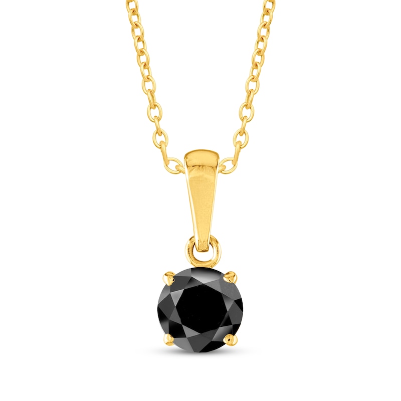 Main Image 2 of Round-Cut Black Diamond Solitaire Necklace 1/2 ct tw 10K Yellow Gold 18&quot;