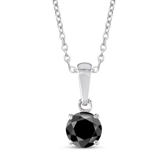 Round-Cut Black Diamond Solitaire Necklace 1/2 ct tw 10K White Gold 18"