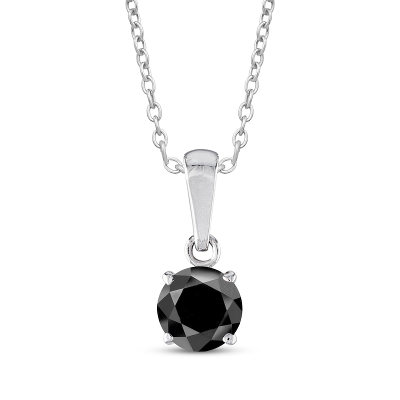 Main Image 1 of Round-Cut Black Diamond Solitaire Necklace 1/2 ct tw 10K White Gold 18&quot;