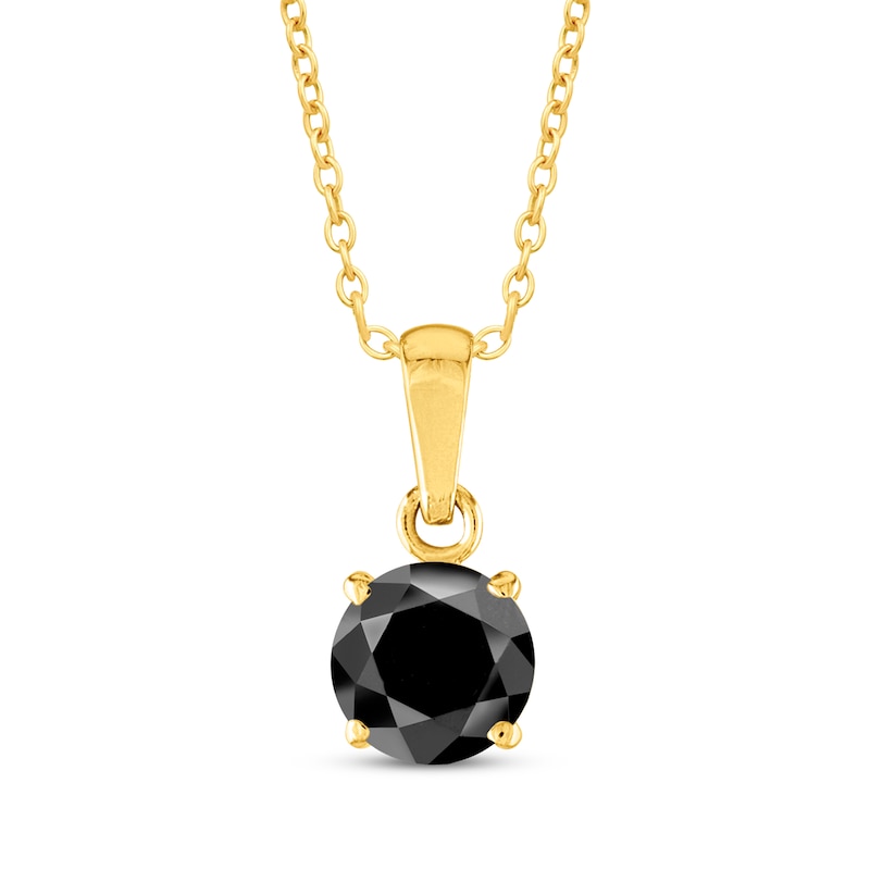 Round-Cut Black Diamond Solitaire Necklace 1 ct tw 10K Yellow Gold 18"