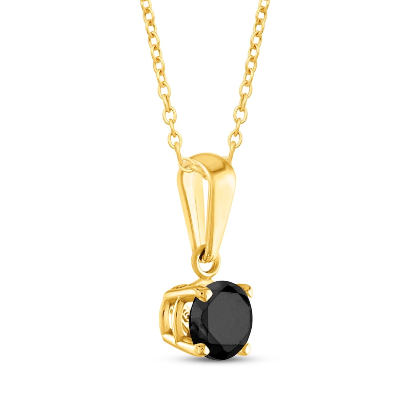 Main Image 3 of Round-Cut Black Diamond Solitaire Necklace 1 ct tw 10K Yellow Gold 18&quot;