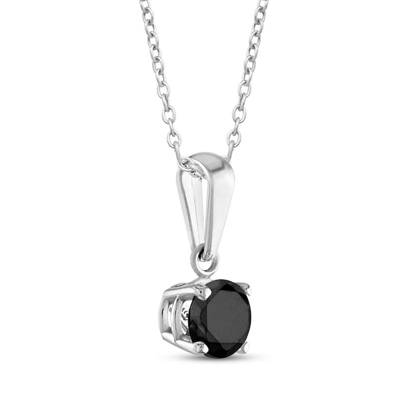 Main Image 3 of Round-Cut Black Diamond Solitaire Necklace 1 ct tw 10K White Gold 18&quot;