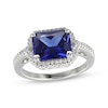 Thumbnail Image 1 of Emerald-Cut Blue & White Lab-Created Sapphire Ring Sterling Silver