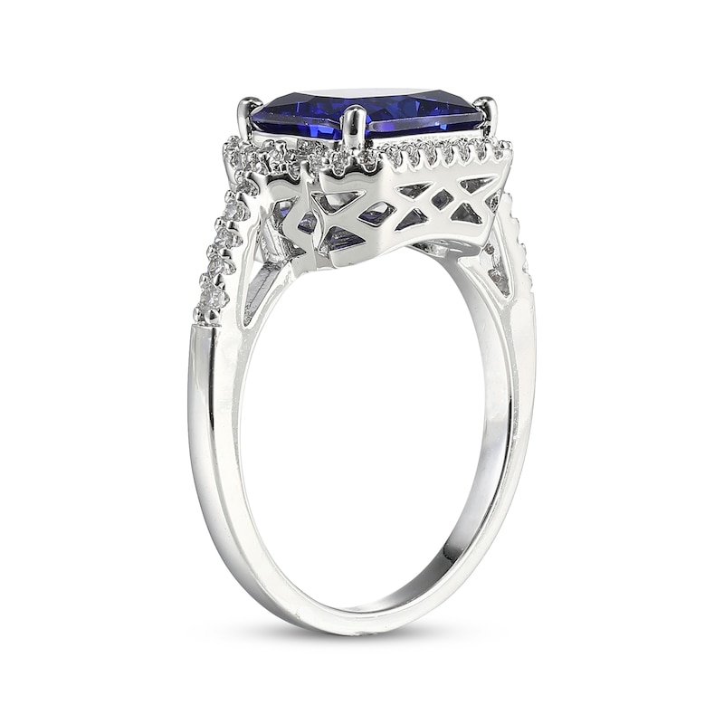 Main Image 2 of Emerald-Cut Blue & White Lab-Created Sapphire Ring Sterling Silver