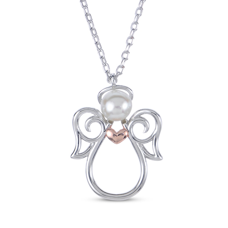 Main Image 1 of Cultured Pearl Angel with Heart Necklace Sterling Silver & 10K Rose Gold 18"