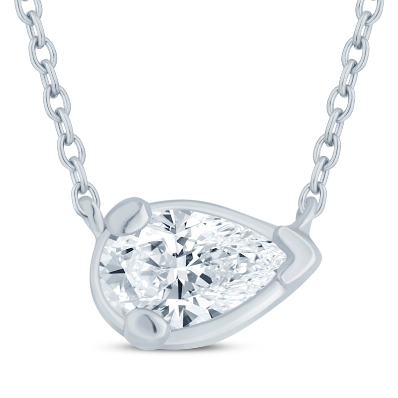 Lab-Created Diamonds by KAY Pear-Shaped Sideways Solitaire Necklace 1/3 ct tw 14K White Gold