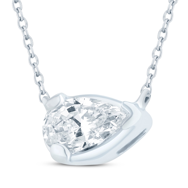 Lab-Created Diamonds by KAY Pear-Shaped Sideways Solitaire Necklace 1/3 ct tw 14K White Gold
