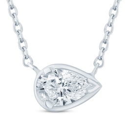 KAY Lab-Grown Diamonds Pear-Shaped Sideways Solitaire Necklace 1/2 ct tw 14K White Gold